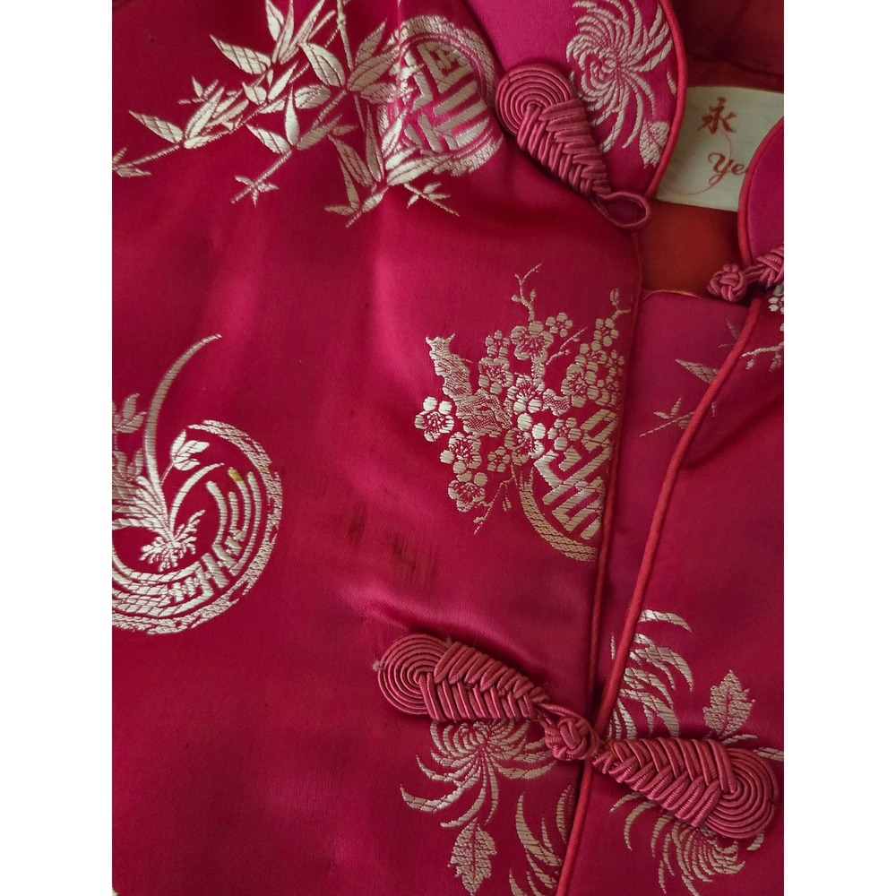 VTG Women's Large Mandarin Jacket Pink Satin Frog Buttons Quilted Padded Yeong - Picture 9 of 9